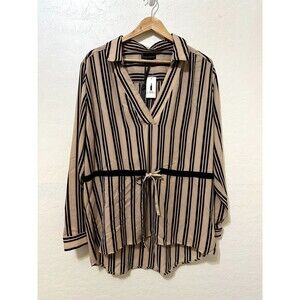 I‎ Jeans By Buffalo Womans Striped Top Size L Career Minimal Old Money Babydoll